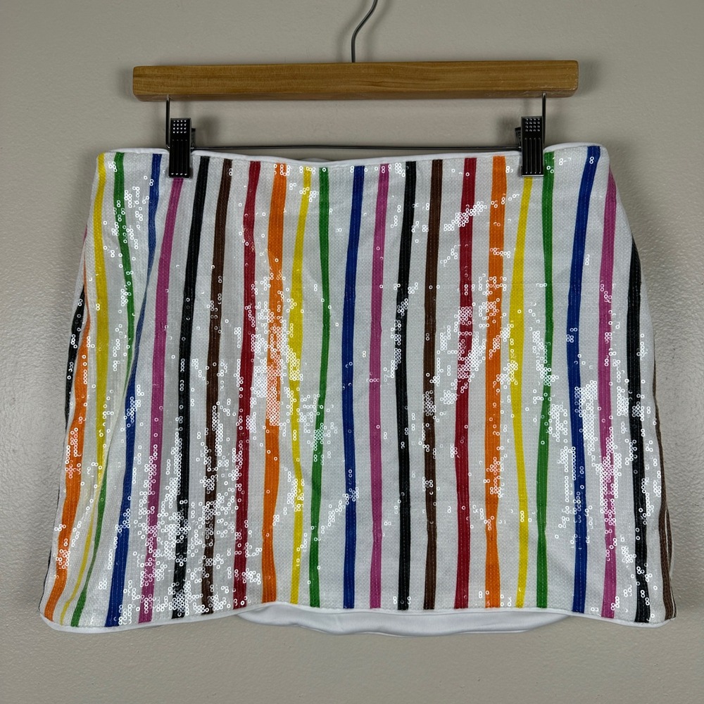 Target Pride Women's Medium Mini Skirt White Rainbow Sequin Striped NEW